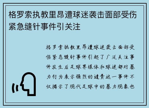 格罗索执教里昂遭球迷袭击面部受伤紧急缝针事件引关注 格罗索执教里昂遭球迷袭击面部受伤紧急缝针事件引关注